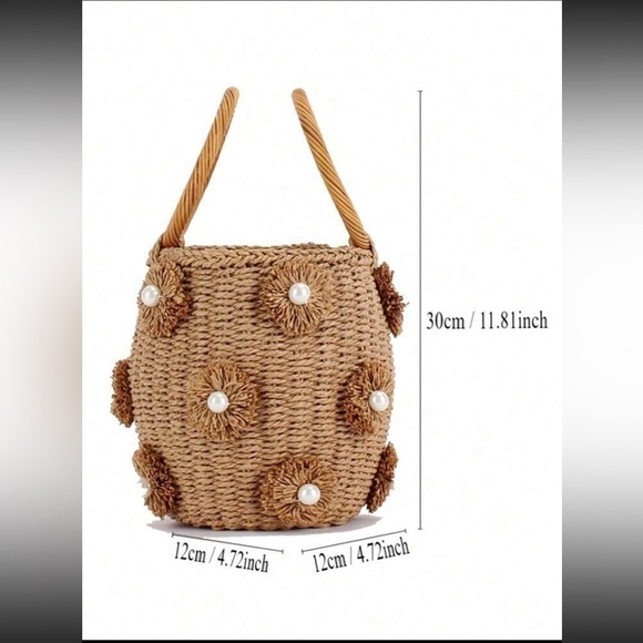 Boho Bag, Woven Straw Rope Busket Bag, Flower Busket in Green - Picture 4 of 4